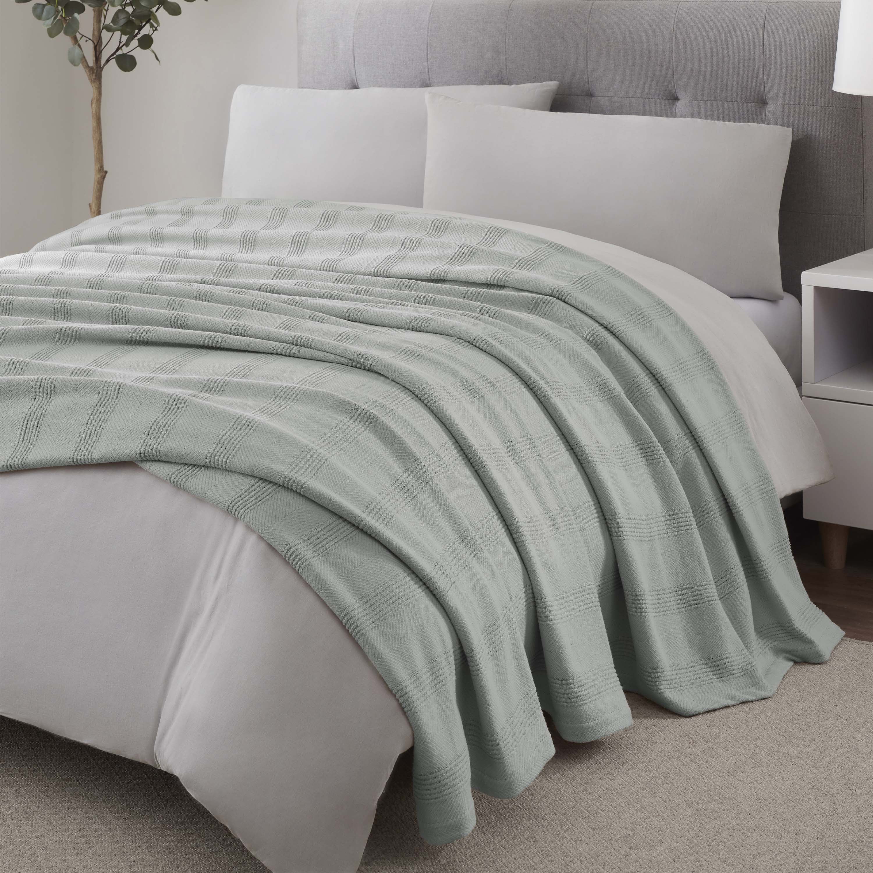 Lightweight Breathable 100% Cotton Knit Blanket – All-Season Bed Blanket – Twin Size – Gray