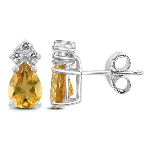 SZUL Women's 14K White Gold 7x5MM Pear Citrine and Diamond Earrings