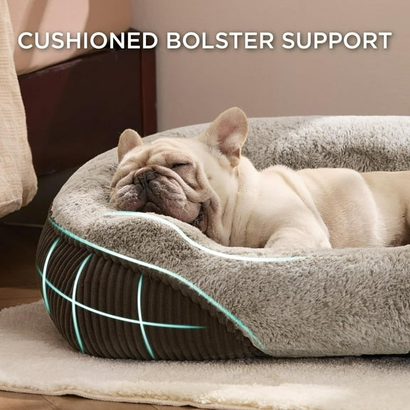 Washable Dog Bed Medium Size Dog - Rectangle Fluffy Plush Big Pet Bed, Corduroy Fleece and Nonskid Bottom, 30x24x8inches, Suitable for Pet Up to 35lbs, Brown