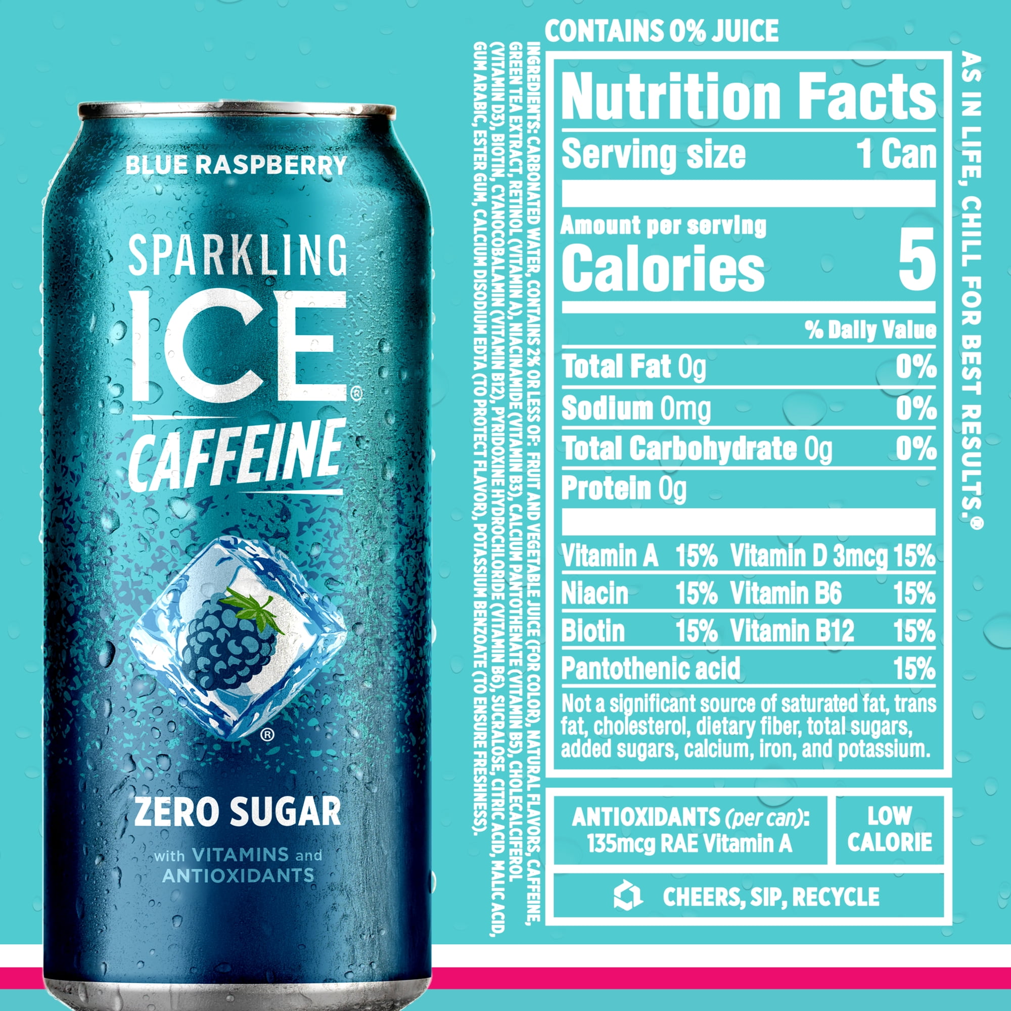 Sparkling Ice Caffeine, Variety 12 PK: Black Raspberry/Blue Raspberry/Strawberry Citrus/Citrus Twist, 16oz