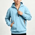 thumbnail image 4 of Boys Quarter Zip Hoodie Fleece Hooded Sweatshirt With Pockets Kids Soft Long Sleeve Pullover Fall Winter School Clothes Blue Size 10-12years, 4 of 8
