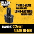 thumbnail image 2 of Batería VANON Ni-MH de 7,2 V, 4800 mAh, para Dewalt DW9057, paquete de 2, 2 of 8