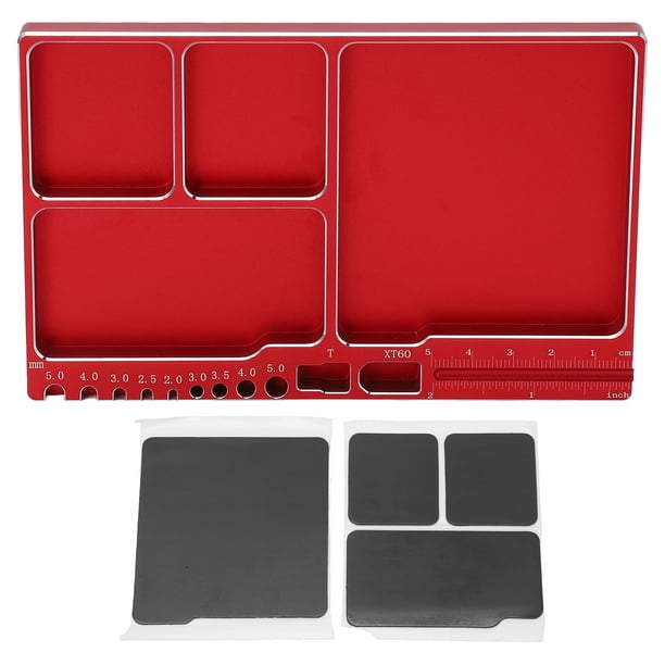 Bandeja magnética para tornillos de aleación de aluminio, adsorción magnética, bandeja de piezas magnéticas ampliamente utilizada con almohadilla magnética para reparación de RC, color rojo.