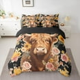 thumbnail image 2 of jejeloiu Farmhouse Highland Cattle 7-Piece Bedding Comforter Set,Country Floral Blossom King Bedding Sets,Brown Black Pink Bed Sheets For Teens,Super Cozy Room Decor Reversible, 2 of 8
