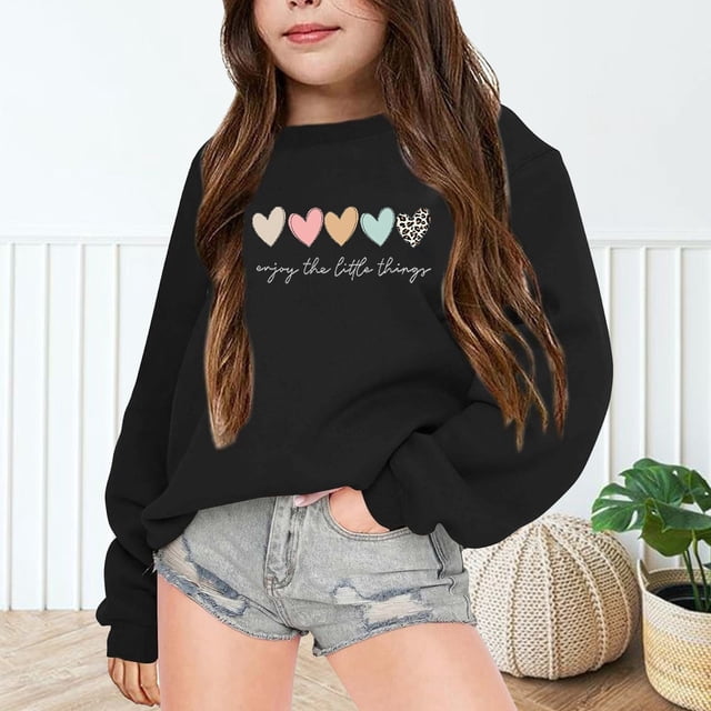Chandails en Molleton Tween Filles Manches Longues Chandails en Molleton Imprimés Col Rond Chandail Tops Vêtements d'Hiver Chandails en Molleton Mignons pour Filles 11-12 Ans
