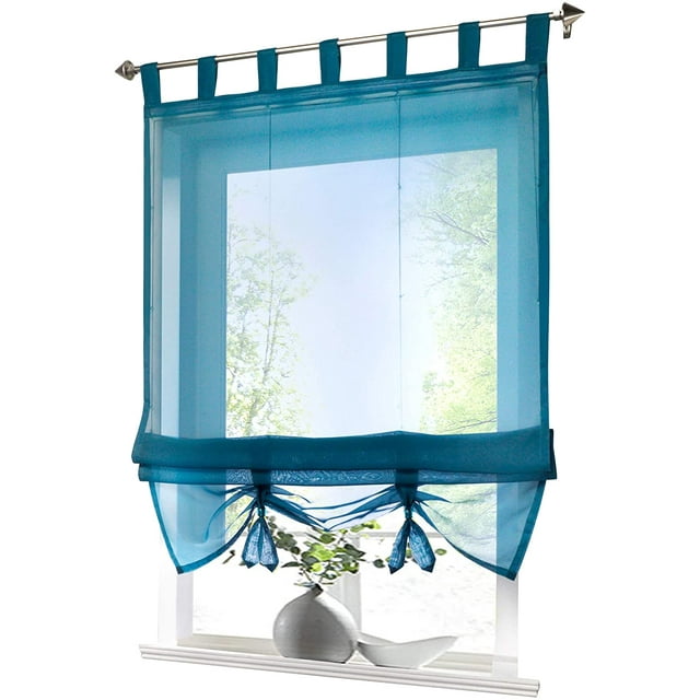 Store Romain avec Boucles Rideaux Cuisine Stores Romains Transparents Boucle Rideaux Moderne Voile, (Bleu, 60 x 155cm)