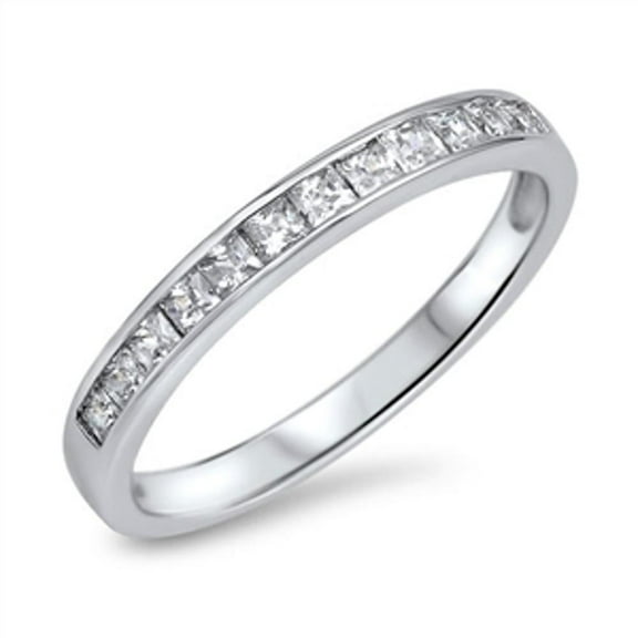 CHOOSE YOUR COLOR Elegant Stackable Sterling Silver Wedding Band Ring White CZ Female Size 9