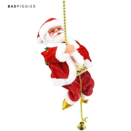 Animated Christmas Pics BadPiggies Animated Musical Santa Claus Climbing The Rope Toys Doll Christmas Ornament for Party Home Door Wall Decoration ()