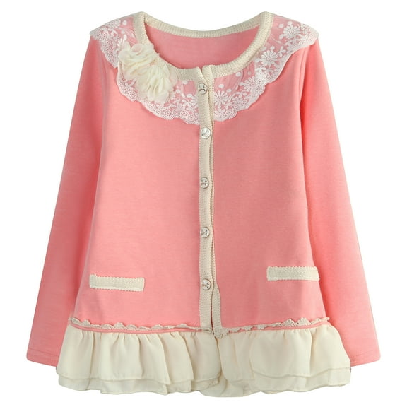 Richie House Girls' Sweet Cardigan with Braided Placket RH1432