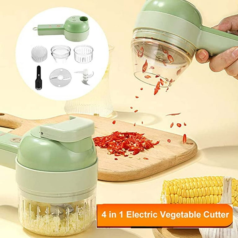 4 in 1 Portable Electric Vegetable Cutter Set,Wireless Food Processor  Electric Food Chopper for Garlic Chili Pepper Onion Ginger Celery Meat with  Brush 