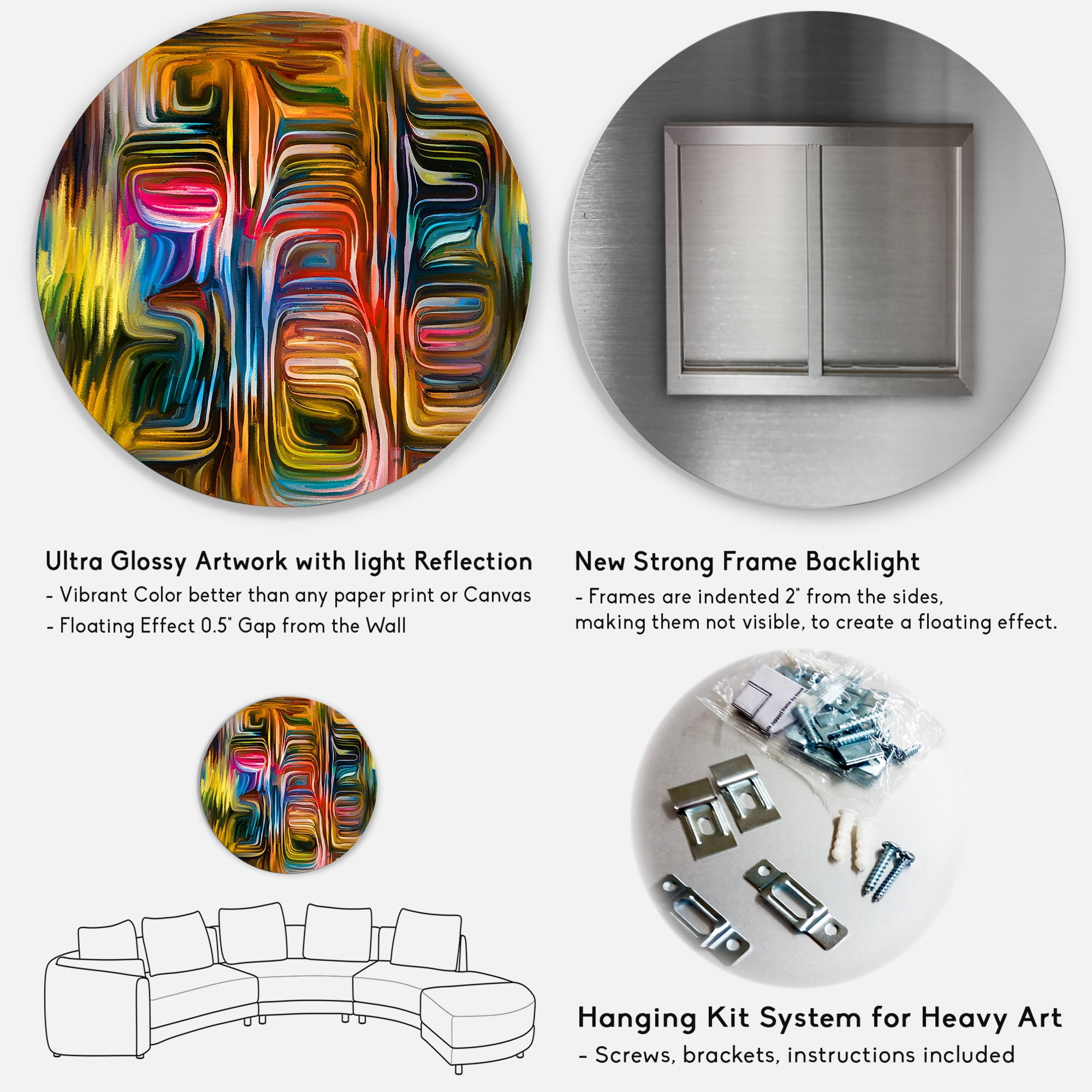 Designart 'Colour Spiral Fusion II' Modern Circle Metal Wall Art 11x11 - Disc of 11