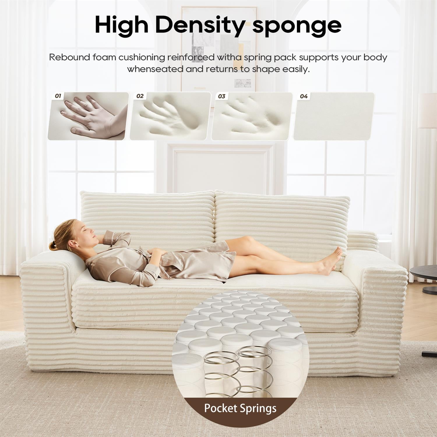Demi Bonn 72" Cozy Loveseat Sofa Bed with Memory Foam & Sturdy Steel Frame, No Assembly Needed, Convertible 2-in-1 Couch for Small Spaces, Apartments, White
