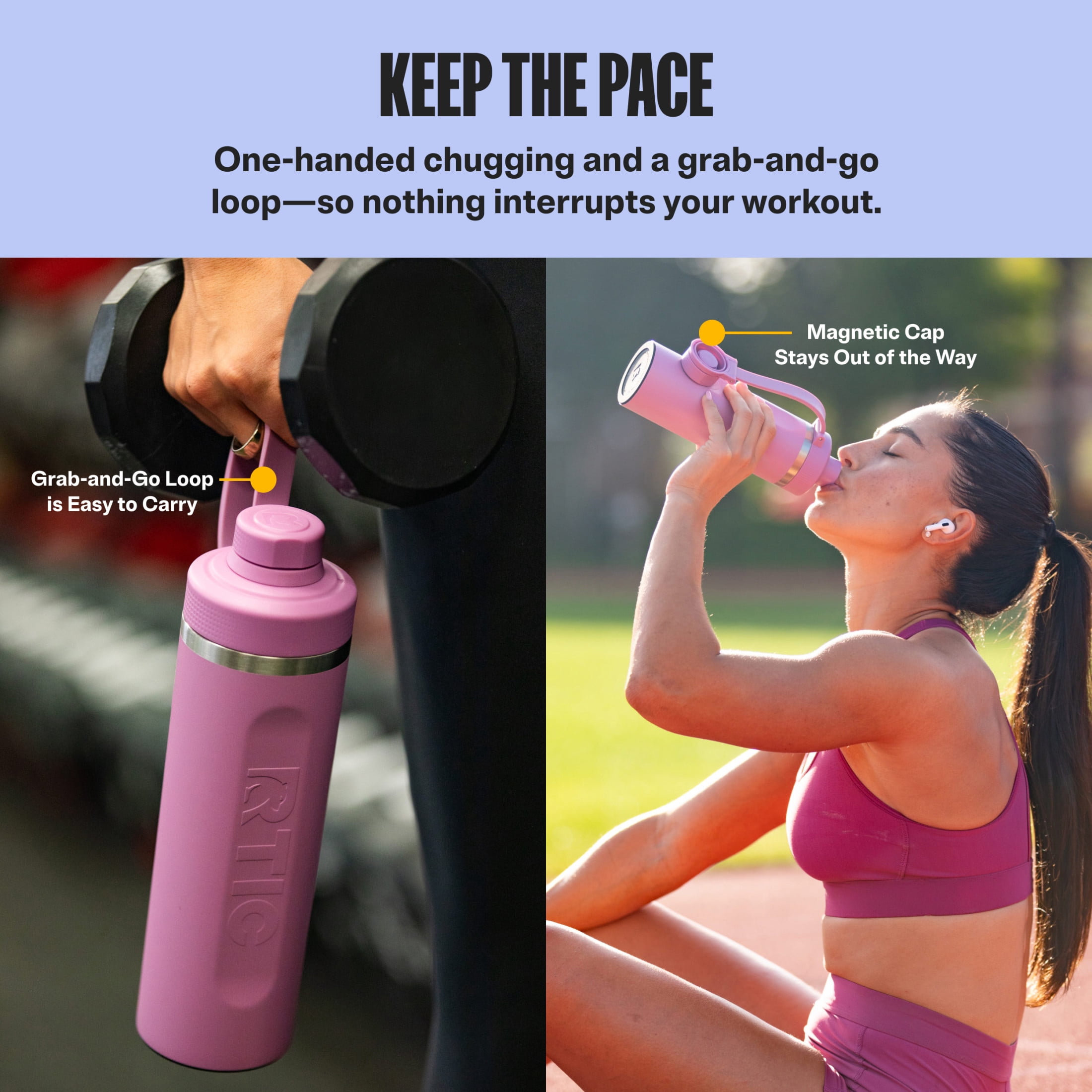RTIC 30 oz Ceramic Lined Insulated Refuel Water Bottle, Leak Proof with Removable Shaker, Black