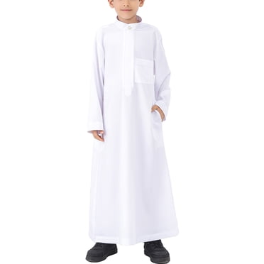 YUNAFFT Peignoir Léger pour Garçons 4-12 Ans avec Poches, Fermeture Éclair et Boutons Col Montant Robe Islamique Arabe Longue Polyester Spandex Respirant