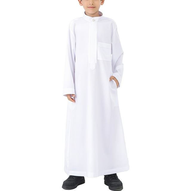 Amzcrzy Men's Robes Men Polyester Coat Boy's Solid Muslim Robe Arab Middle Robe Long Style Long Sleeve Stand Neck Pocket Robe for Men Lightweight Robes Mens Robe