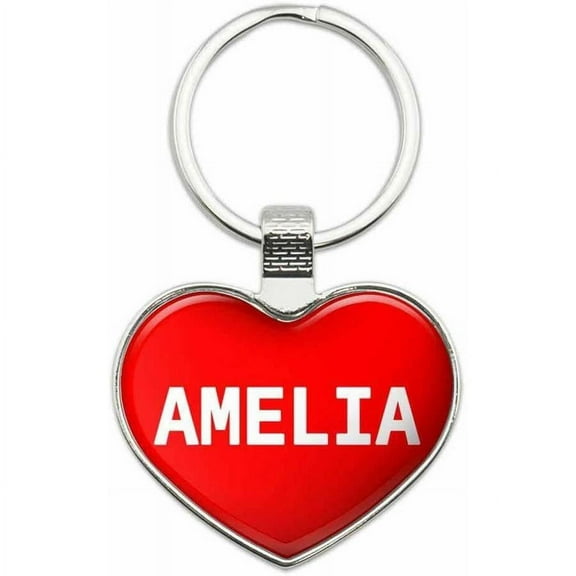 Amelia - I Love Name Metal Heart Keychain Key Chain Ring, Multiple Colors Available