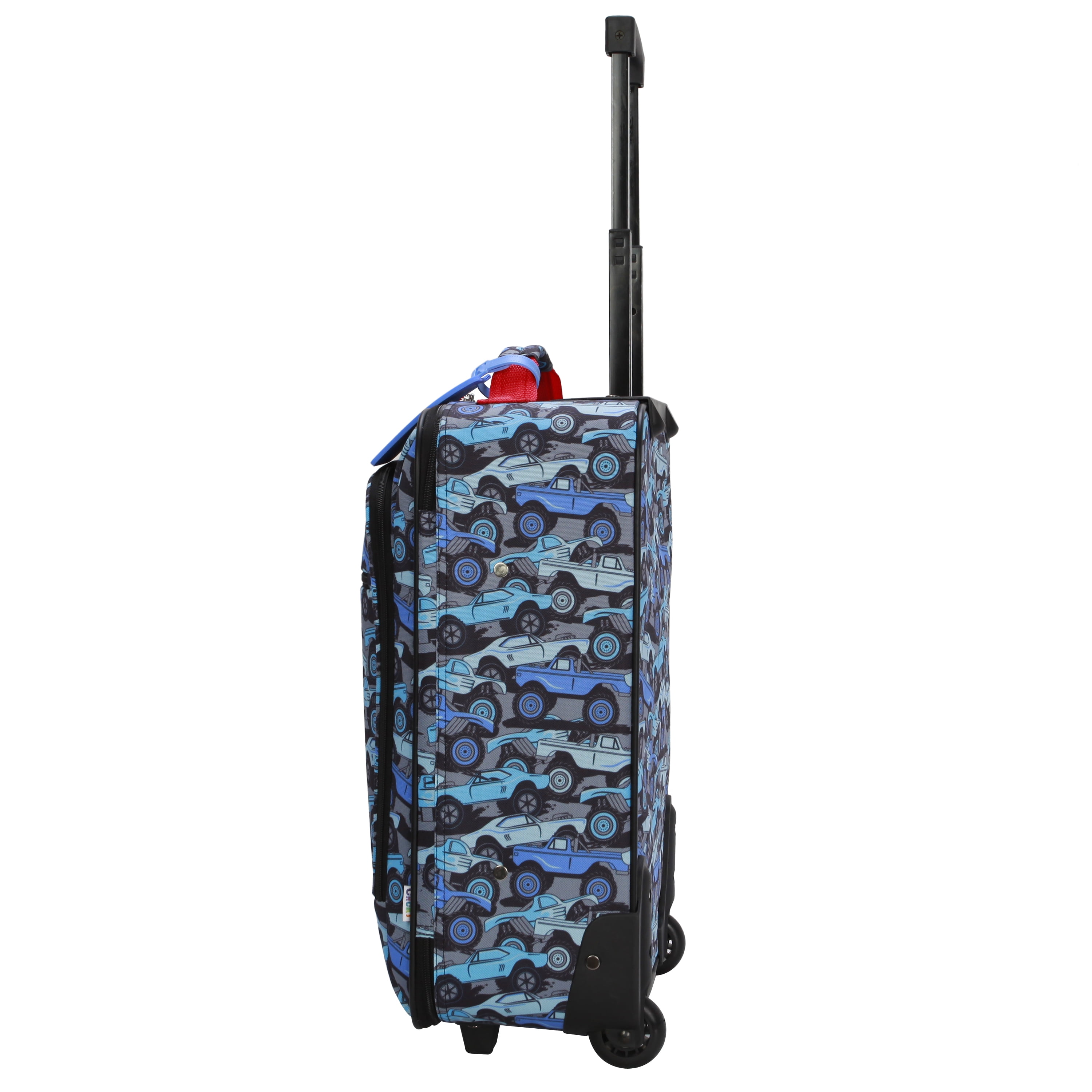CRCKT 4-Piece Softside Kids Luggage Set, Includes 18" Carry-on Luggage, 12" Backpack, Plush Critter That Turns Into a Neck Roll Pillow, and a Matching Luggage Tag, Trucks, (Walmart. Com Exclusive)