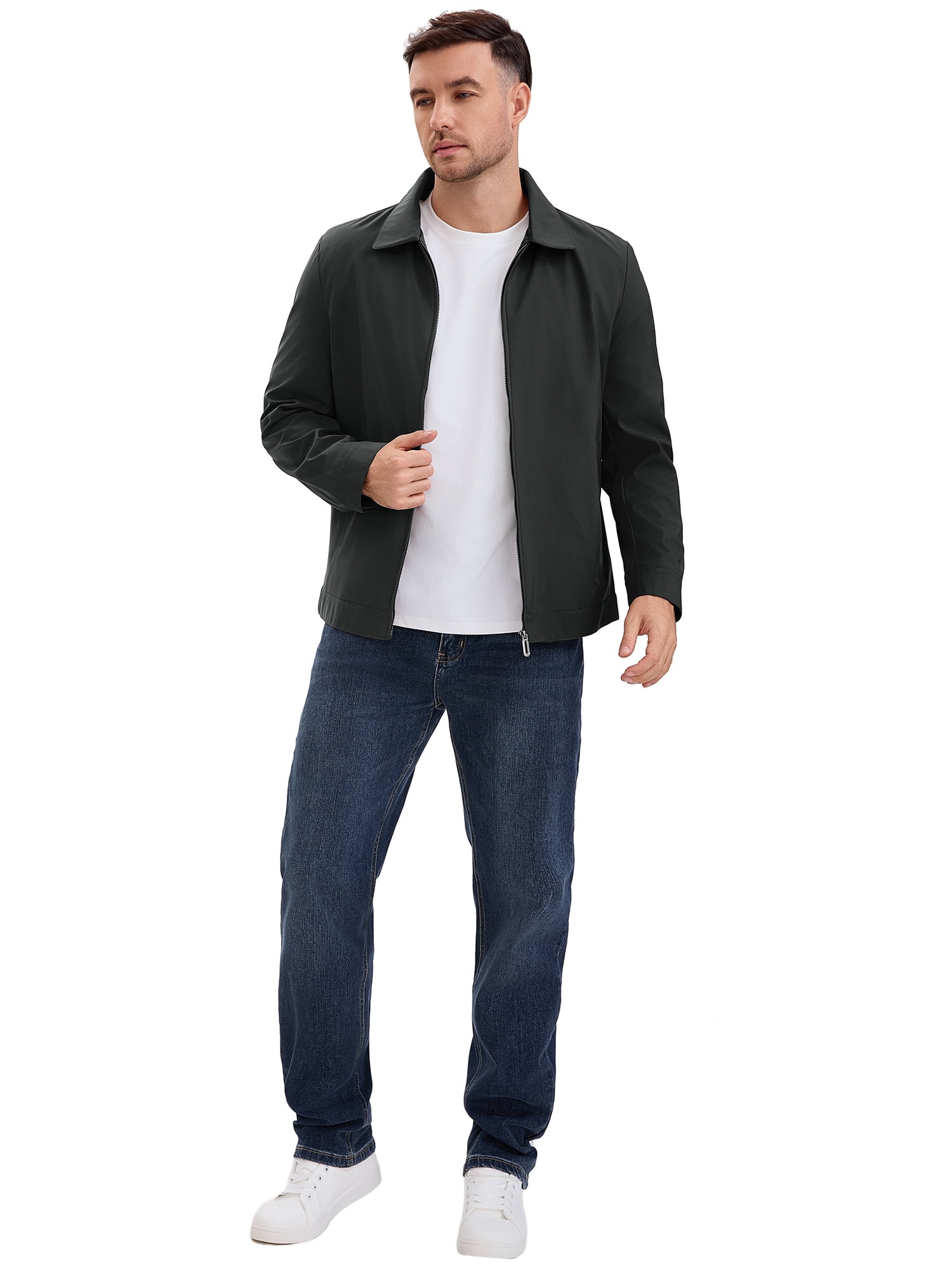DARING DIVA Men's Long Sleeve Full Zip Up Lapel Solid Lined Jacket L Black