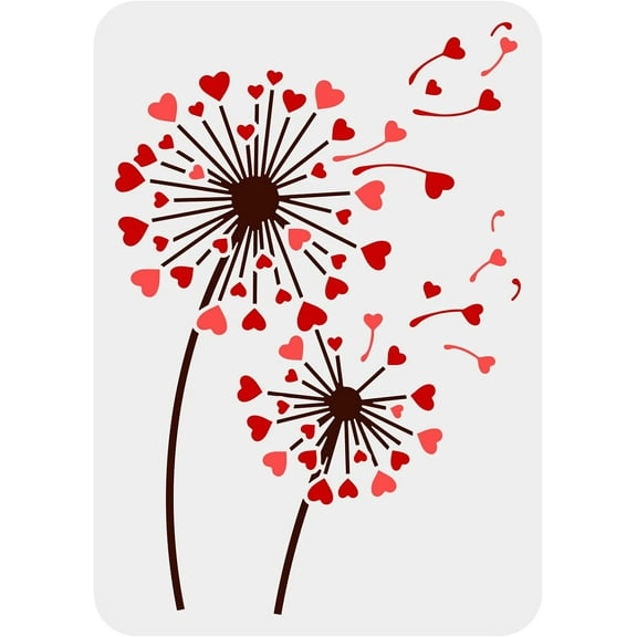 Hearts Dandelion Painting Stencil 8.3x11.7inch Reusable Heart Shape Taraxacum Drawing Template Plants Theme Hollow Out Stencil for Painting on Wall Wood Furniture DIY Home Decor colorful