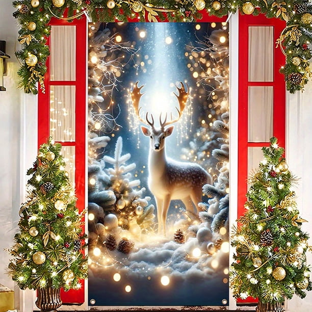 Cubierta de Puerta Navideña de 35 X 71 Pulgadas - Diseño de Papá Noel - Decoración Navideña para Puerta - Decoración para Festivales y Fiestas