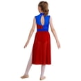 thumbnail image 4 of YONGHS Kids Girls Sparkly Color Block Ballet Lyrical Dance Dress Sleeveless Sheer Mesh Dresses Red&Royal Blue 12, 4 of 7