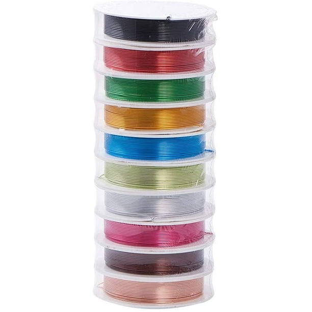 10 rollos de alambre de aluminio para joyería de 0,8 mm/calibre 20 en 10 colores - 160 pies cada uno, 16 pies/rollo