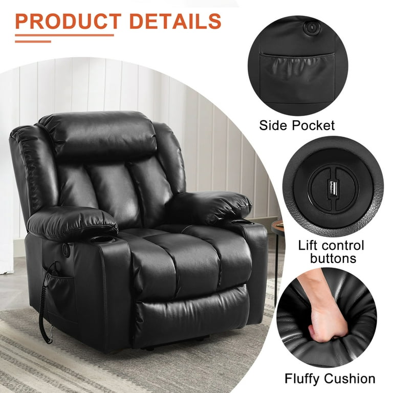 TEKAMON Large Power Lift Recliner Chair for Elderly with Heat and Massage Leather Electric Recliners Chair For Living Room with Cup Holders Remote