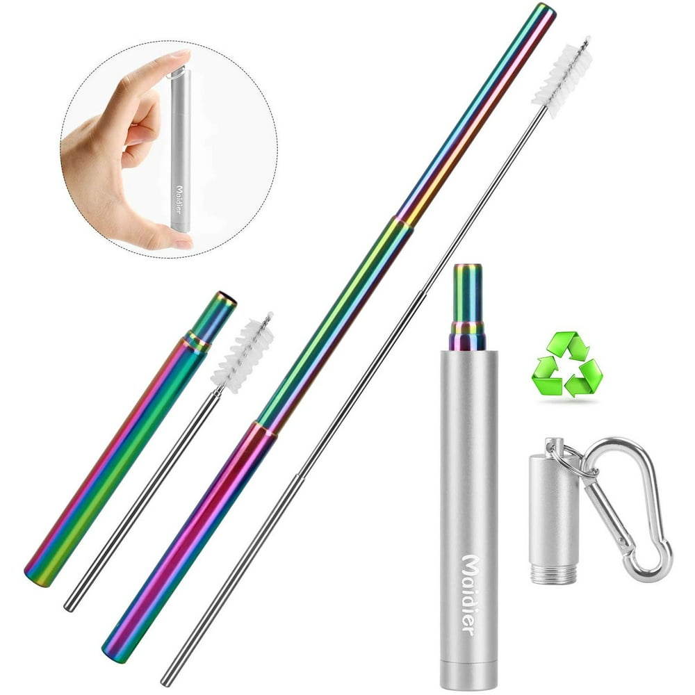 Telescopic Metal Straws with Case Rainbow Color Stainless Steel Straw