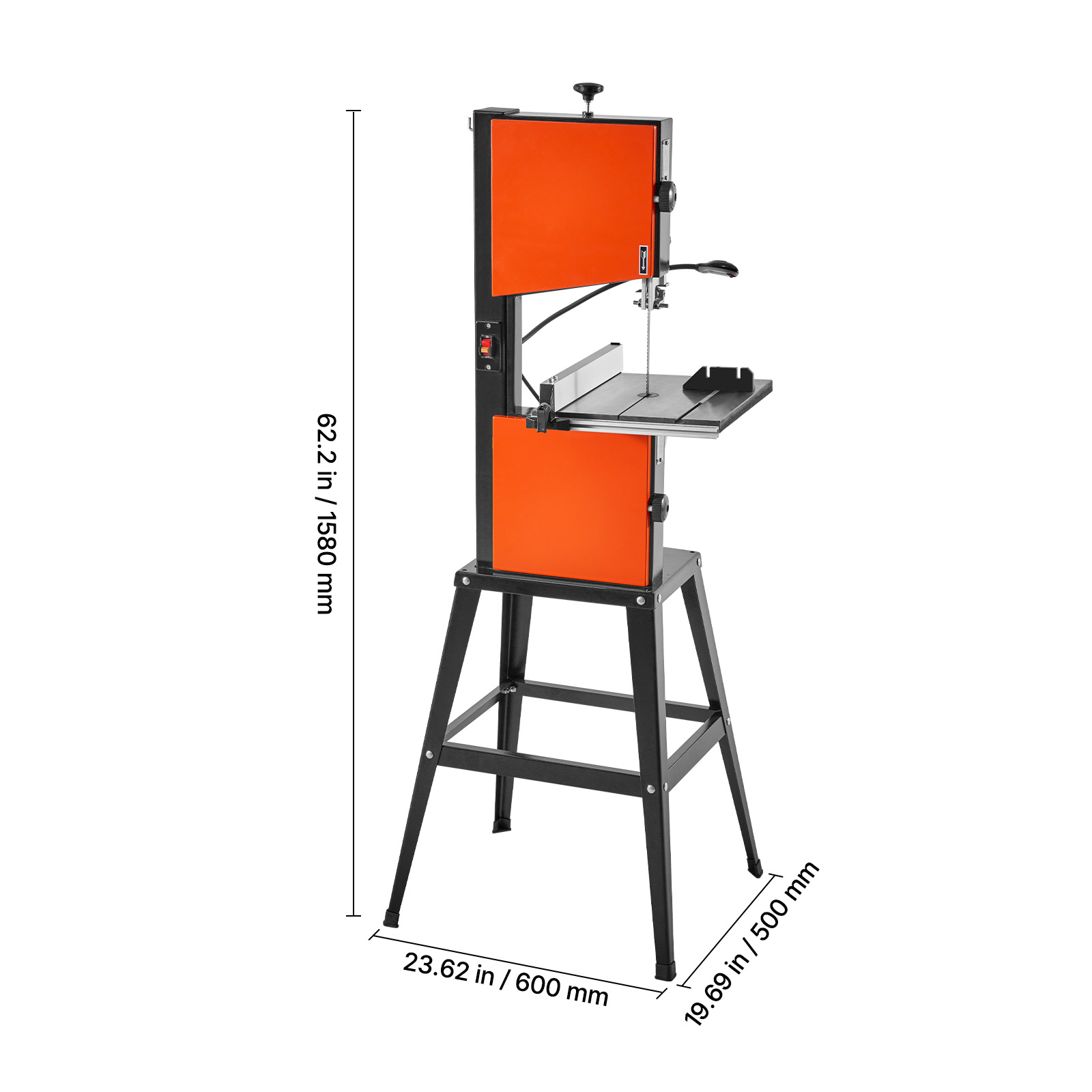 KFFKFF 10-Inch Band Saw with Stand, Two-Speed Benchtop Bandsaw, 373W 1/2 HP Motor, 6-Inch Max Cutting Height, 13.2 x 13.4-Inch Cast Iron Table, Includes 360° Work Light, Miter Gauge