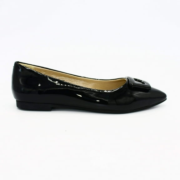 Black Patent Leather Pointed Toe Flats - 1936 Boutique Style 1752-W55