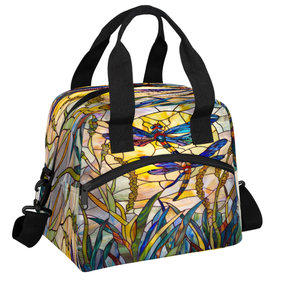 Herdesigns Retro Floral Dragonfly Insulated Lunch Bag for Women Men Adult, Reusable Insulated Cooler Lunch Box Lunch Tote Bag for Work Picnic Beach
