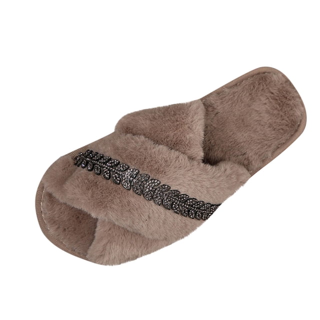 Fsgntruao Sandales Souples à Semelle Plate pour Femmes, Décontractées, Polyvalentes, d'Intérieur et de Maison, à Enfiler avec Décoration, Tendance Mode Automne et Hiver