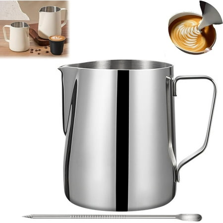 

Milk Frother Cup Milk Frother Cup Stainless Steel Milk Frother Cup Large Metal Milk Frother Cup Espresso Steaming Pitcher for Coffee Milk Cappuccino with Art Pen (Sliver 350ML(12oz）)