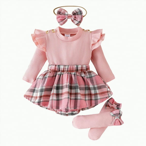 Futezty Toddler Boys Girls Clothes Fall Winter Outfit Sets, Baby Boy Girl Flying Sleeve Round Neck Checkered Plaid Elastic Waist 6 12 18 24 Months 2T 3T 4T 2-Pieces Set Everyday
