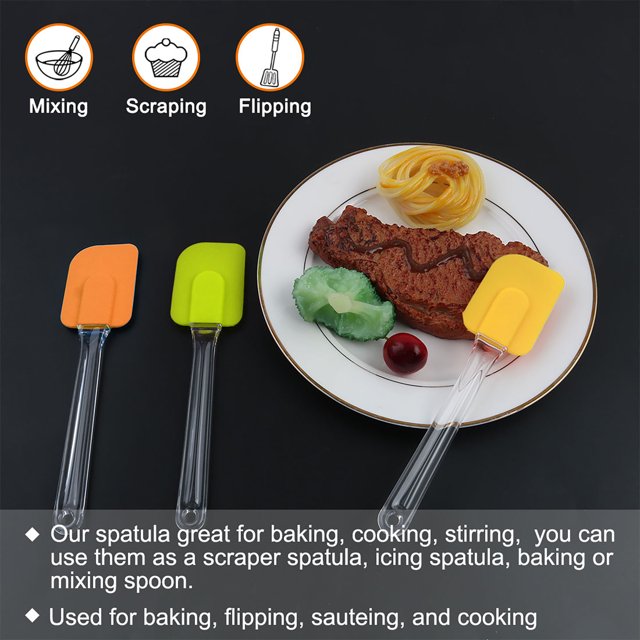 Unique Bargains 3pcs Kitchen Cooking Flexible Silicone Spatula Set Heat Resistant Turner Scraper Baking Utensils Green Orange Yellow