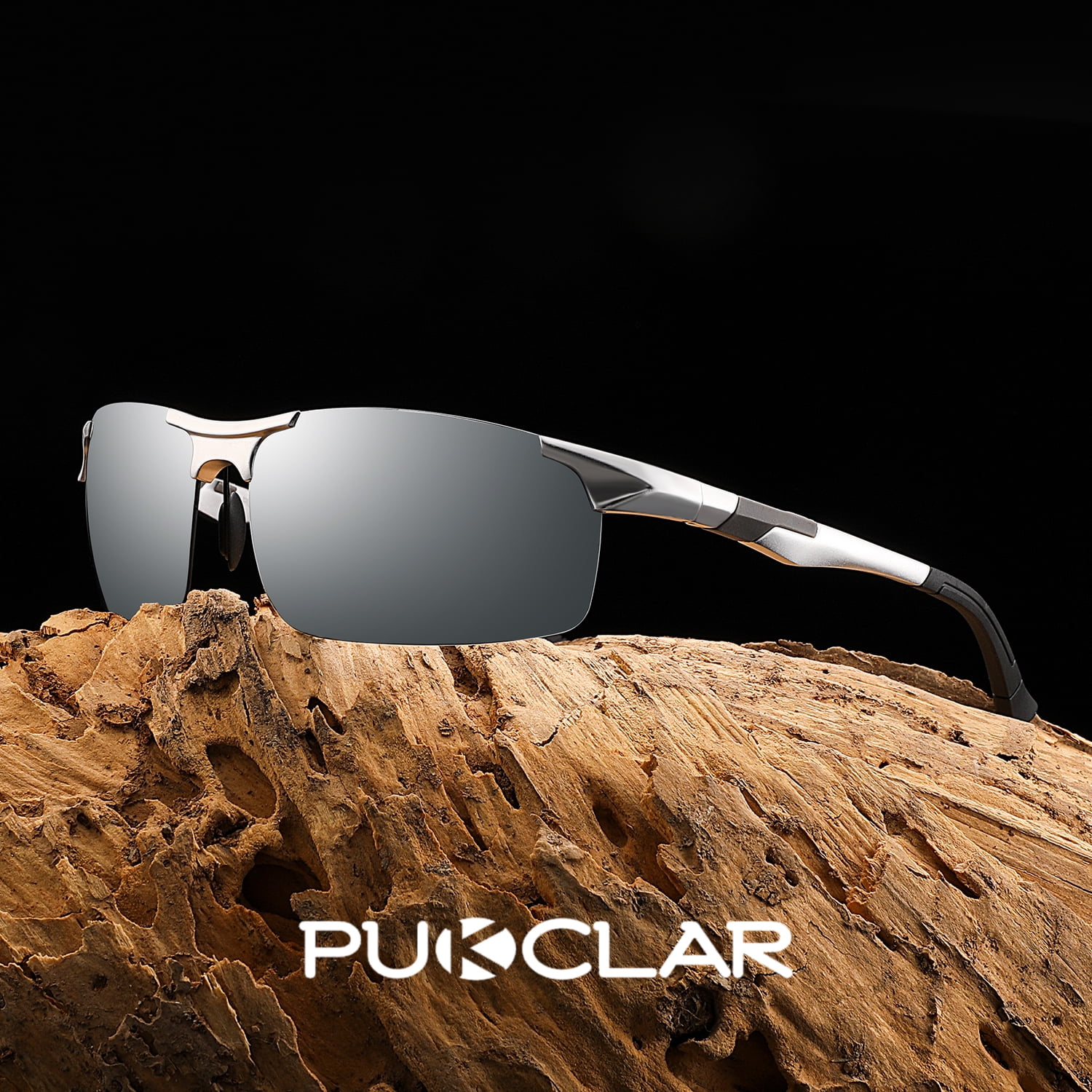 PUKCLAR Mens Driving Sunglasses Polarized Sports Sunglasses Al-Mg Metal Frame Cycling Fishing Golf Goggles