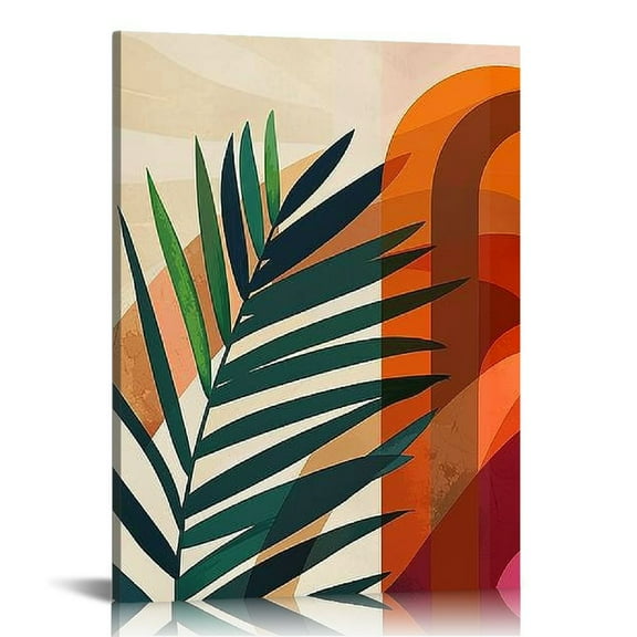 JRXY Framed Boho Wall Art BohoWall Decor Mid Century Modern posters Prints Pictures Abstract Geometric Sun Mountain Line Plant Orange Minimalist Artwork for Living Room Bathroom Bedroom 12x16 in