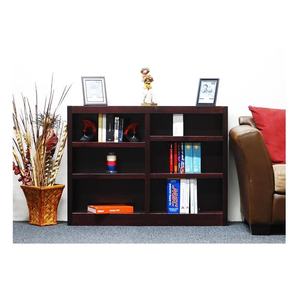 Home Square Traditional 6-Shelf Double Wide Wood Bookcase Set in Cherry