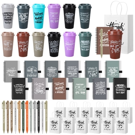sixwipe 48 Pcs Employee Appreciation Gifts Set, Included 16 oz Plastic Coffee Cups, Mini Notebooks, Thank You Bags, Bulk Thank You Team Gift for Coworker Team Staff Teacher Employee Volunteer Gift