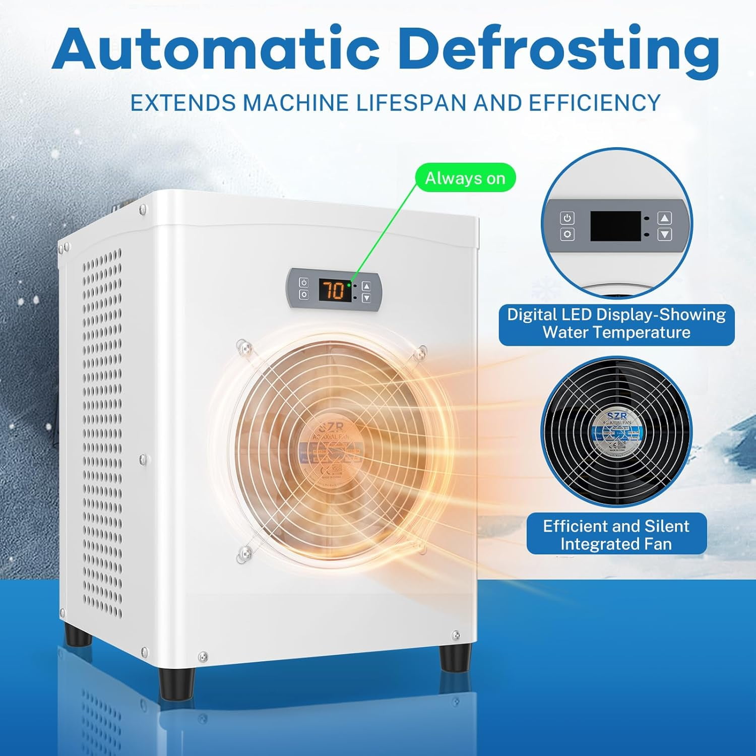 FICISOG Above Ground Pool Heater Electric, 15,609 BTU/hr Pool Water Heater for 4000GAL Above Ground Pools, 1000W Pool Heat Pump, 5.4 COP, 110V-130V/60Hz,White