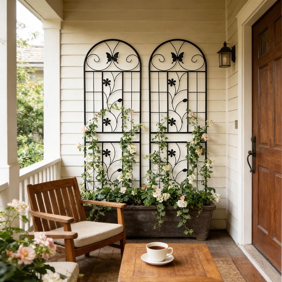 Heavy Duty Rustproof Black Iron Garden Trellis 2 Pack  71" x 19.7" For Potted Plant Support & Climbing Vines