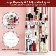 Rotating Makeup Organizer, Cosmetic Display Case with Brush Holder, DIY 8 Adjustable Layers Spinning Skincare Organizer