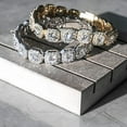 thumbnail image 5 of Huge 12MM Tennis Bracelet for Men Women in Eternity Design 14k Gold White Plated Iced Out Cubic Zirconia Lab Simulated Diamond Tennis Wrist Chain Bracelets Hip Hop Jewelry, 5 of 12