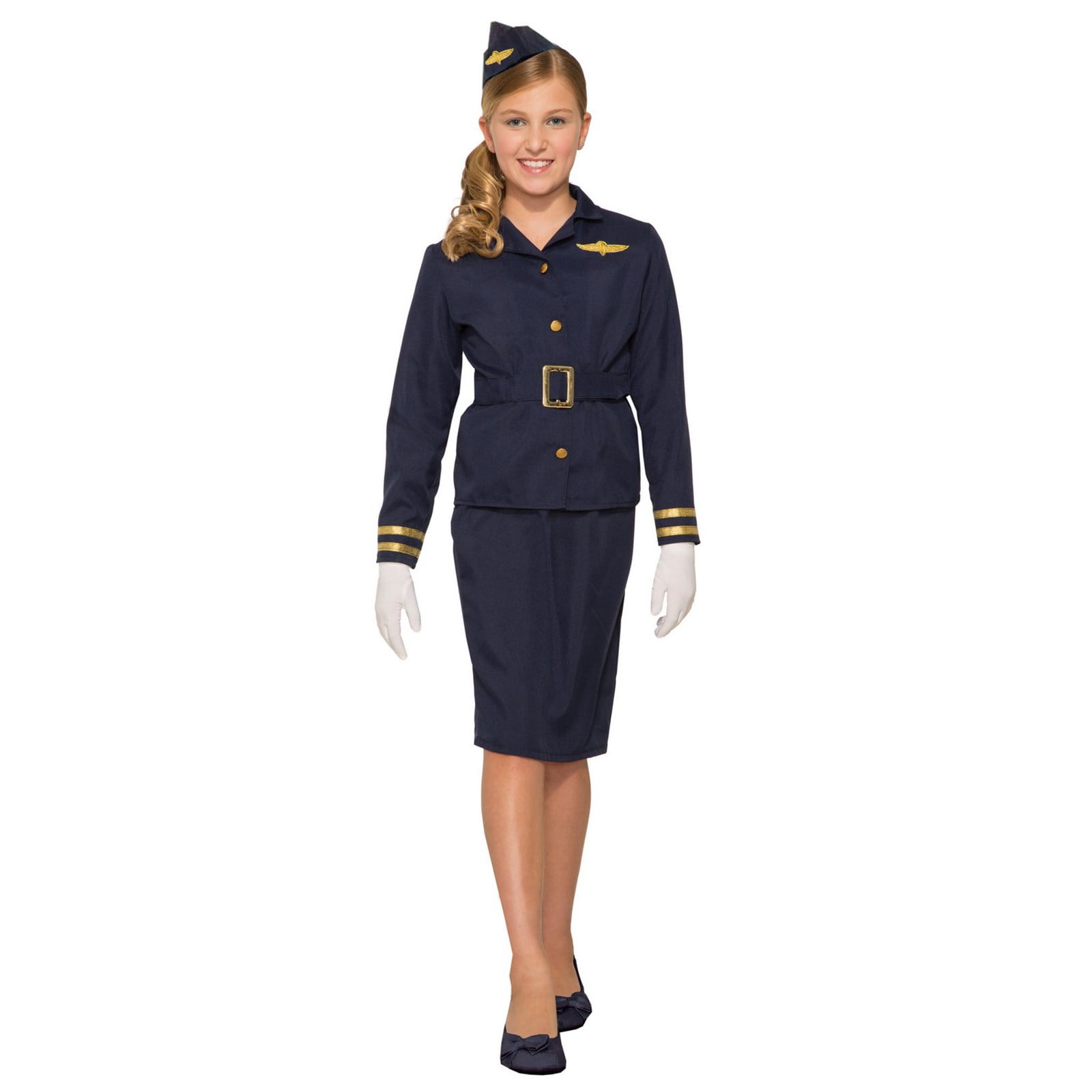 Bristol Novelty Girls Stewardess Fancy Dress Costume Navy Blue S M L