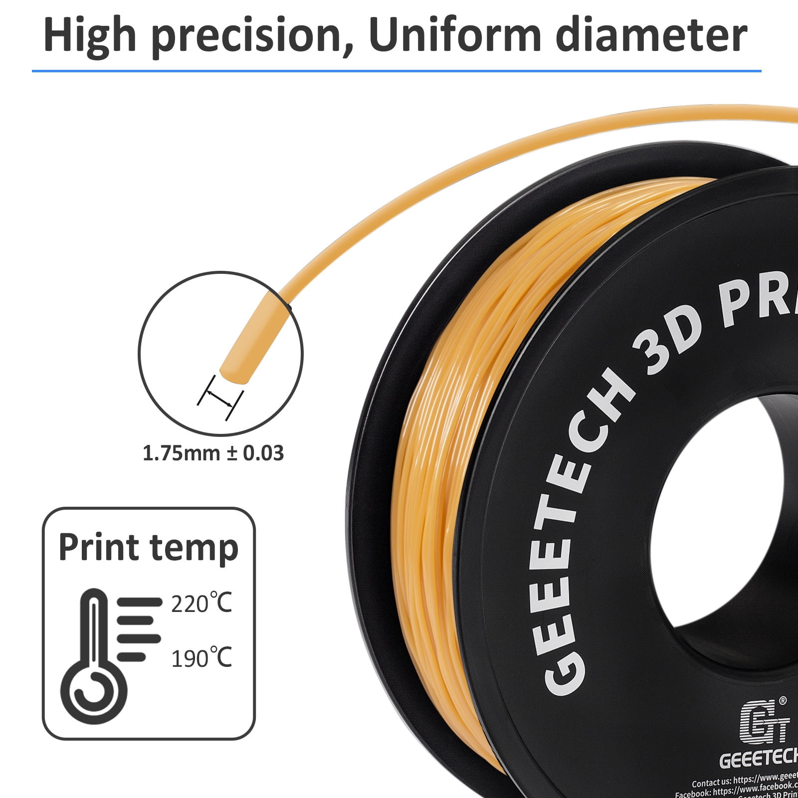 Geeetech TPU 1.75mm Flexible Soft Filament Gold, 10kg Spool (22 lbs.), Dimensional Accuracy +/- 0.03 mm