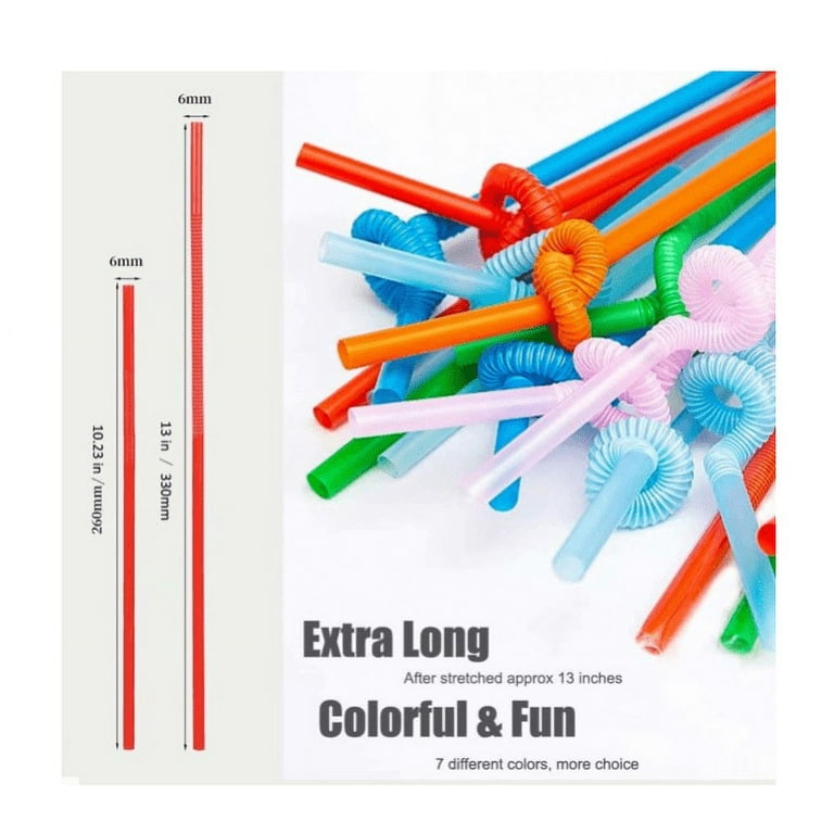 13 Inch Long Flexible Reusable Straws with Blue Straw Caps - Set of 10 -  Free Shipping