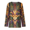 thumbnail image 4 of Mardi Gras Shirts for Women Carnival Feathers Print Crew Neck Tunic Tops Glitter Long Sleeve Party Blouse Army Green 2XL, 4 of 6