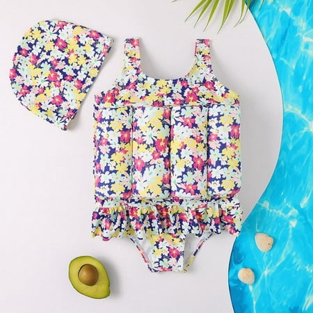 

GYRATEDREAM Baby Floatation Swimsuits with Adjustable Buoyancy Kids One Piece Bathing Suits Swim Vest + Swim Hat 2-6 Years