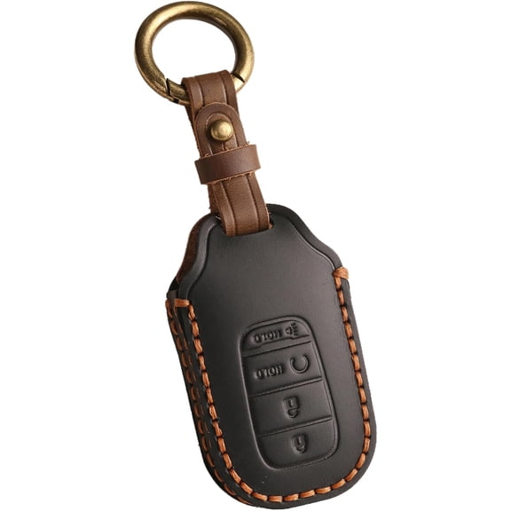 Key Fob Cover Compatible with Honda Civic Accord CRV HRV Pilot 2023-2026 5 Button Vintage Handmade Crazy Horse Leather Keychain Case Holder Protector,Black,4-Button