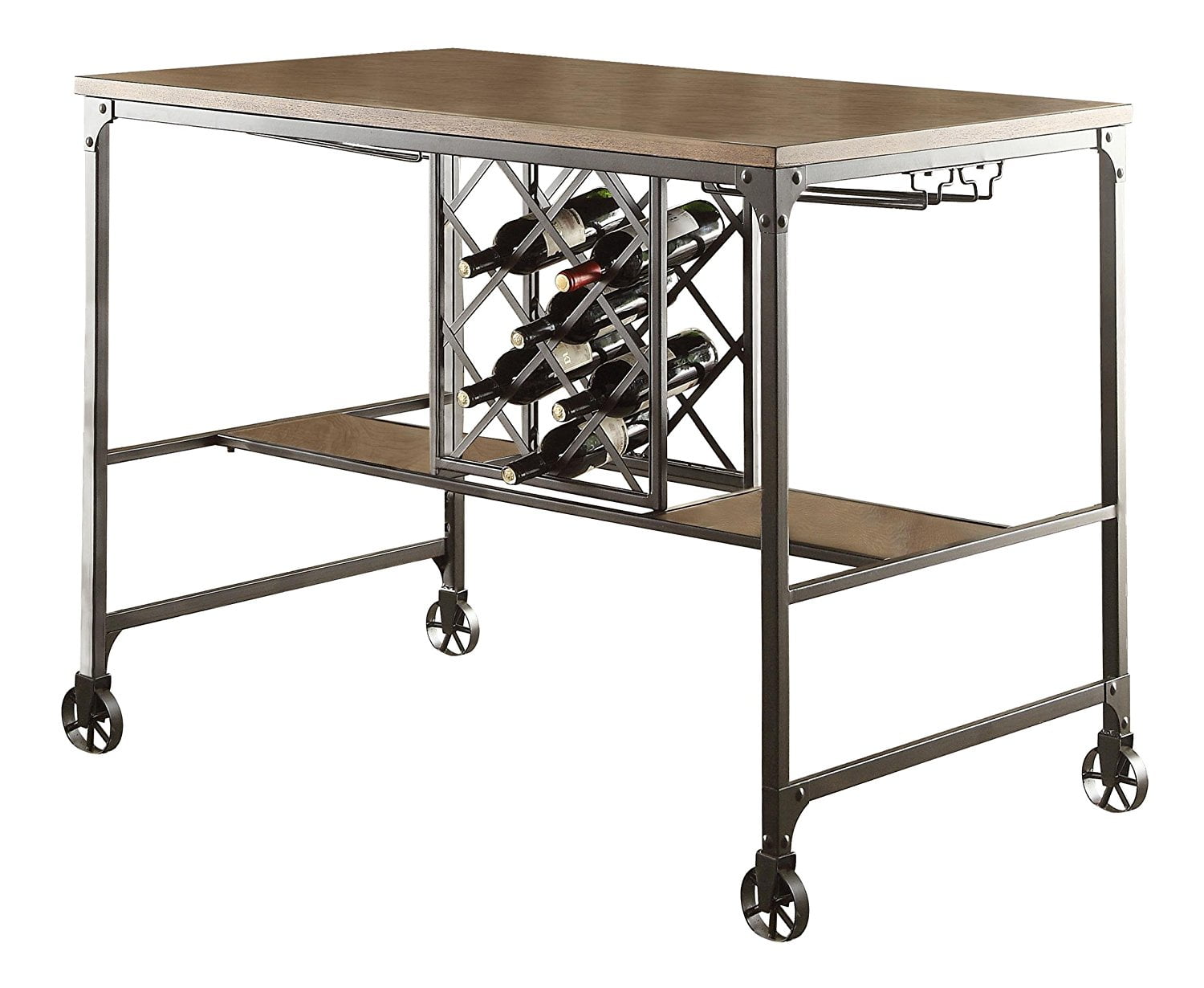 Wood & Metal Counter Height Rectangular Dining Table with Casters